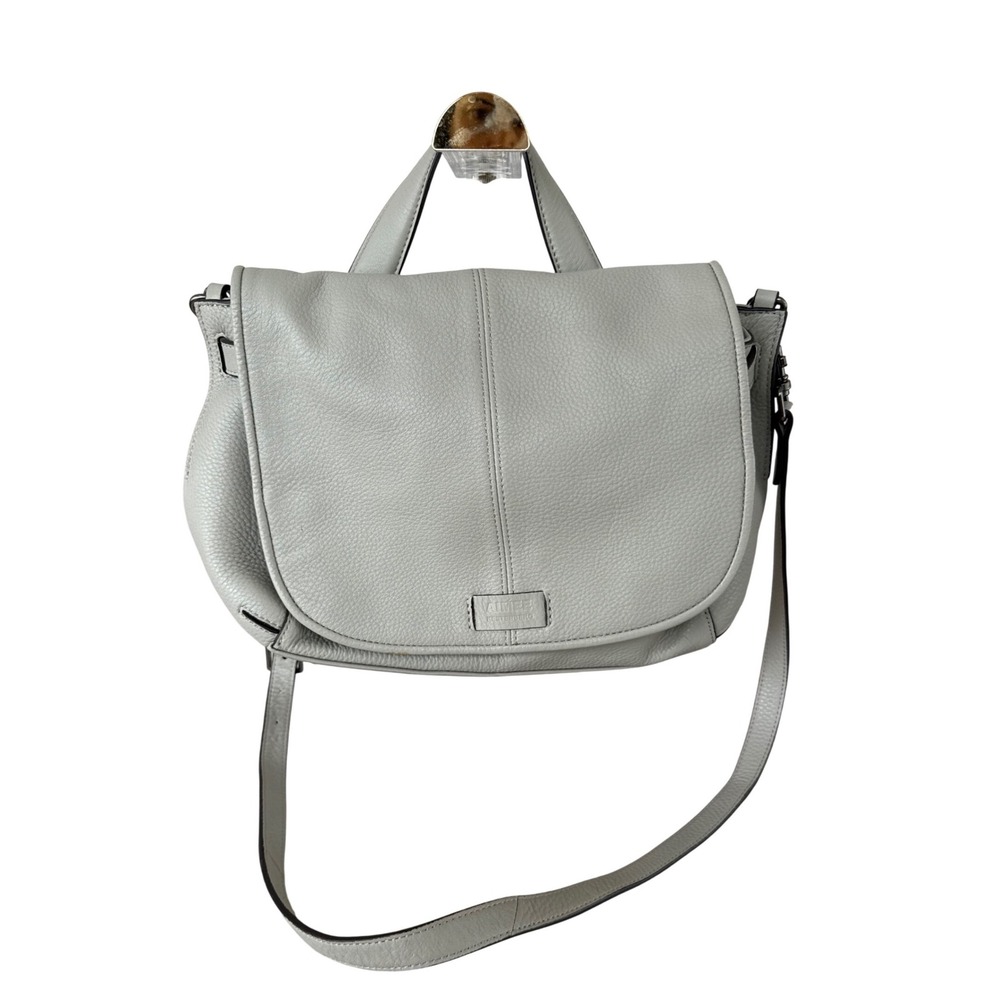 Aimee Kestenberg Crossbody Bag Womens Medium Gray Excellent Pebble Leather Flap